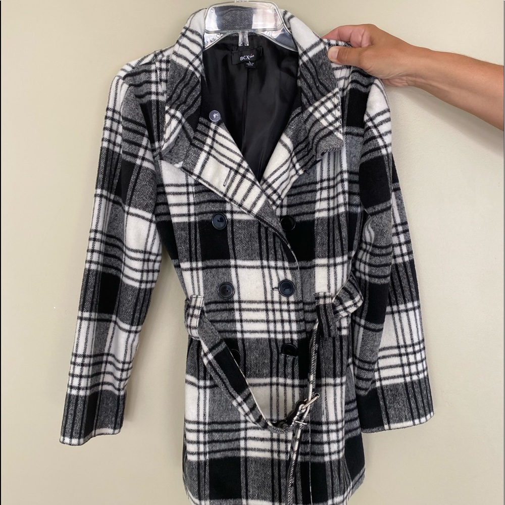 Black and White Plaid Pea Coat